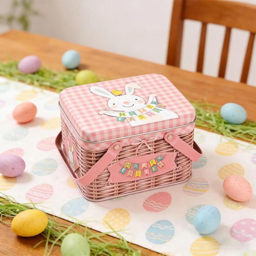 Sealing Easter Gift Boxes Cartoon Bunny Pattern Easter Boxes Easter Metal Tin Box  Boys and Girls