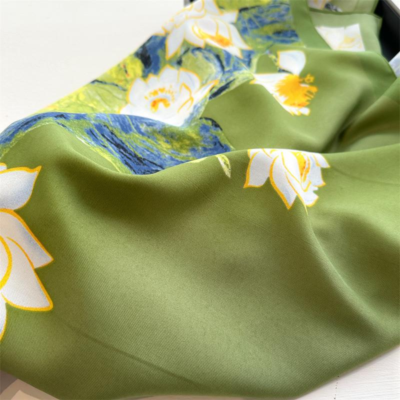 Fashion New Luxury Women Printed Scarf 90cm Lotus Large Square Scarves Twill Silk Headscarf HIjab Flower Foulard