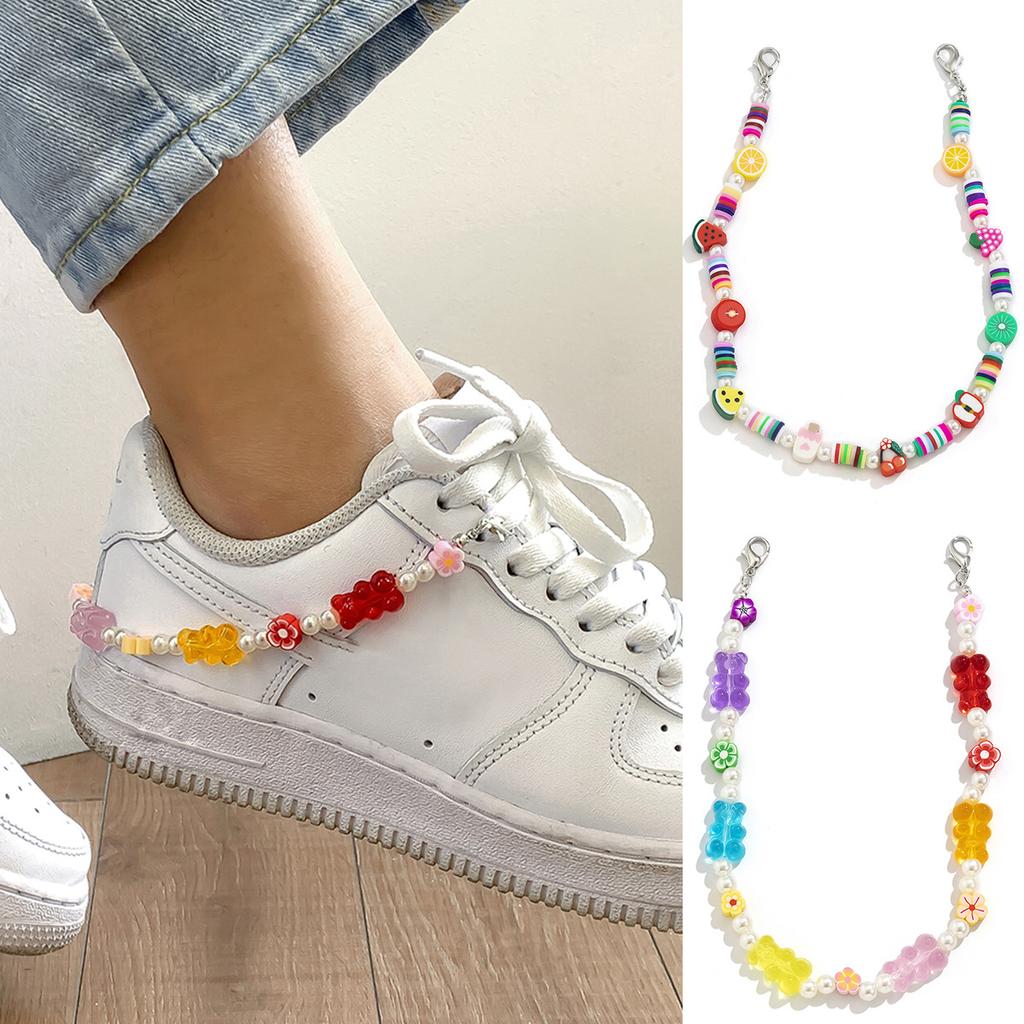 Accessories, single personalized imitation pearl chain foot decoration, creative color random flower soft pottery shoe chain