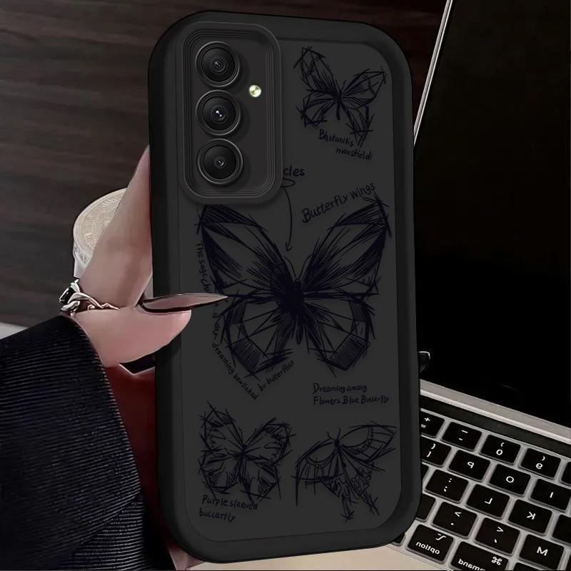 INS Retro Butterfly Case for Samsung Galaxy S25 S24 S23 Ultra S22 S21 Plus FE 5G A54 A34 A14 A73 A53 A33 5G Silicone Back Cover
