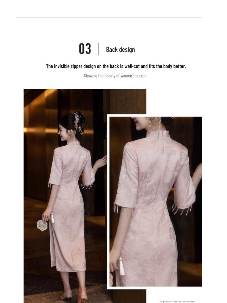 Moderner rosa chinesischer Cheongsam: 2025 Braut Verlobungs- & Abendkleid