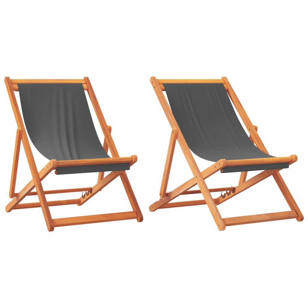 Beach Chairs 2 Pcs. Foldable Grey Fabric