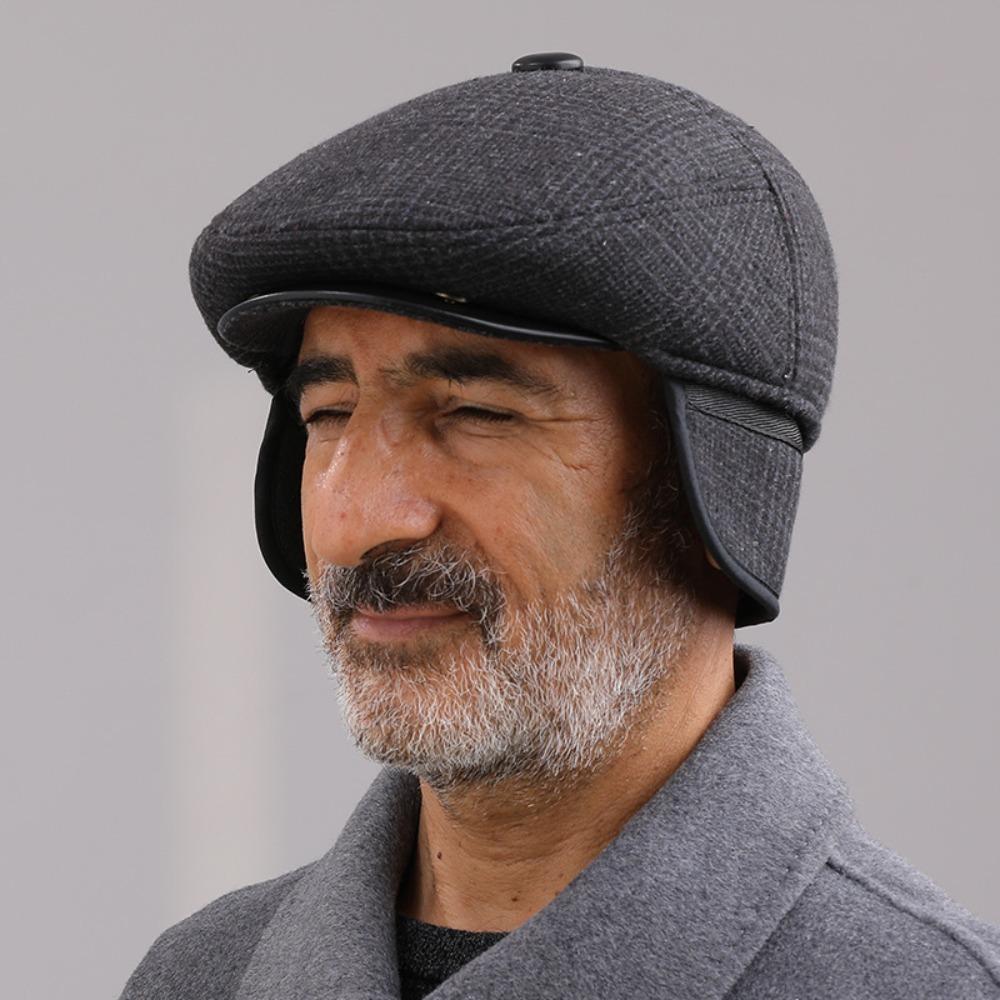 Middle Age Earflap Cap With Ear Flap Flat Caps Quality Men Berets  Men