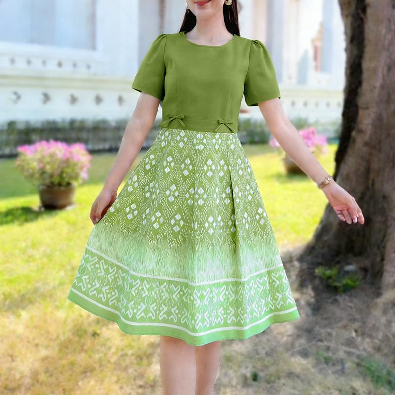 ZANZEA Women Casual Round Neck Short Sleeve Print A-Line Dress