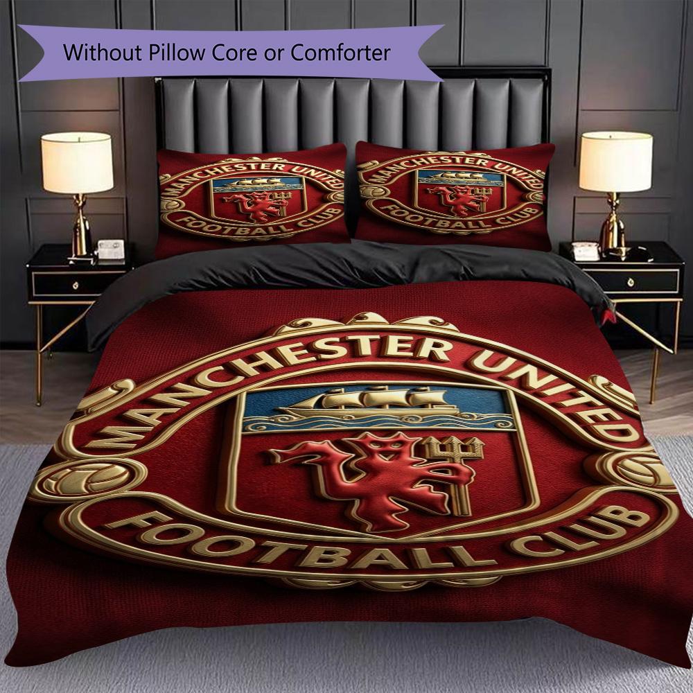 Biancheria da letto con motivo dell'emblema di Manchester (1 * copripiumino + 2 * federa, senza nucleo) Copripiumino e federa 2D piatti Set biancheria da letto Morbido e confortevole