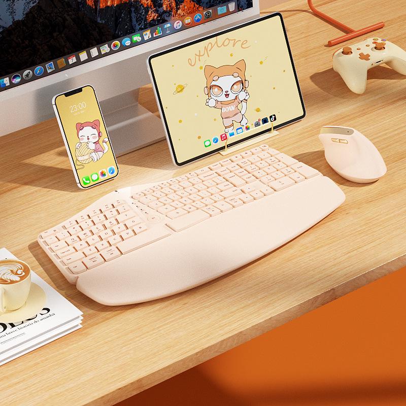 BOW HANGSHI K308DL Multi-Mode Wireless Bluetooth Ergonomic Keyboard and Mouse Set.