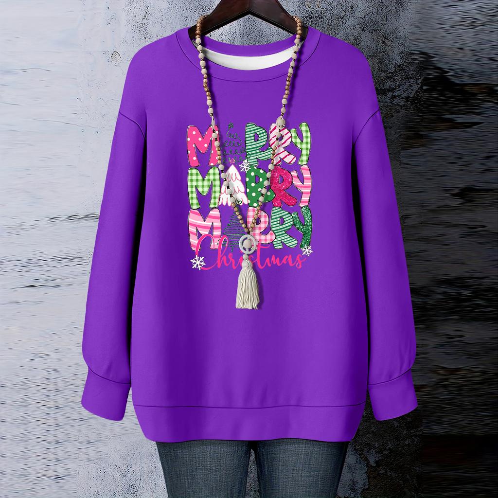 Damen Weihnachts-Print Rundhals Langarm T-Shirt Sweatshirt Oberteil