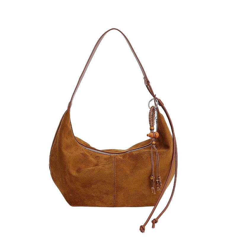 New Retro Suede Shoulder Dumpling Bag Large Capacity Texture Commuter Tote Bag Simple Underarm Bag Women