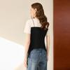 Women's French Style Faux Two-Piece Color Block Short Sleeve T-Shirt