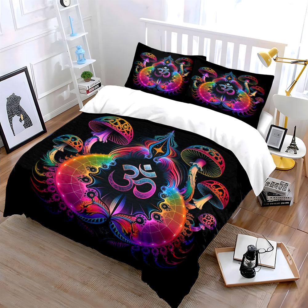 Psychedelische Kunst Meditations-Dekorations-Set Weiches hautfreundliches Bettwäsche-Set Enthält 1 Bettbezug und 2 Kissenbezüge Geschenk
