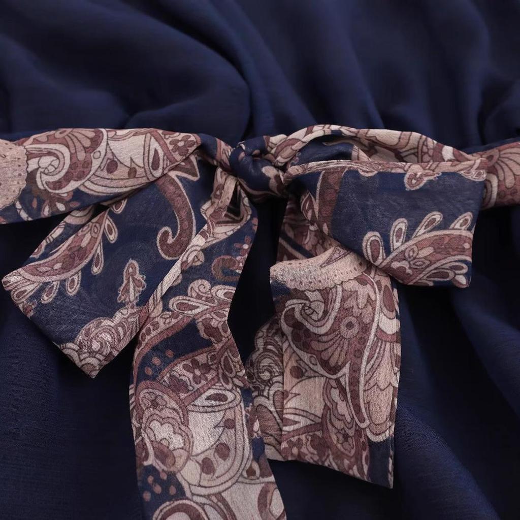 2025 Spring Women's European & American Stand-Up Collar Casual Print Dress