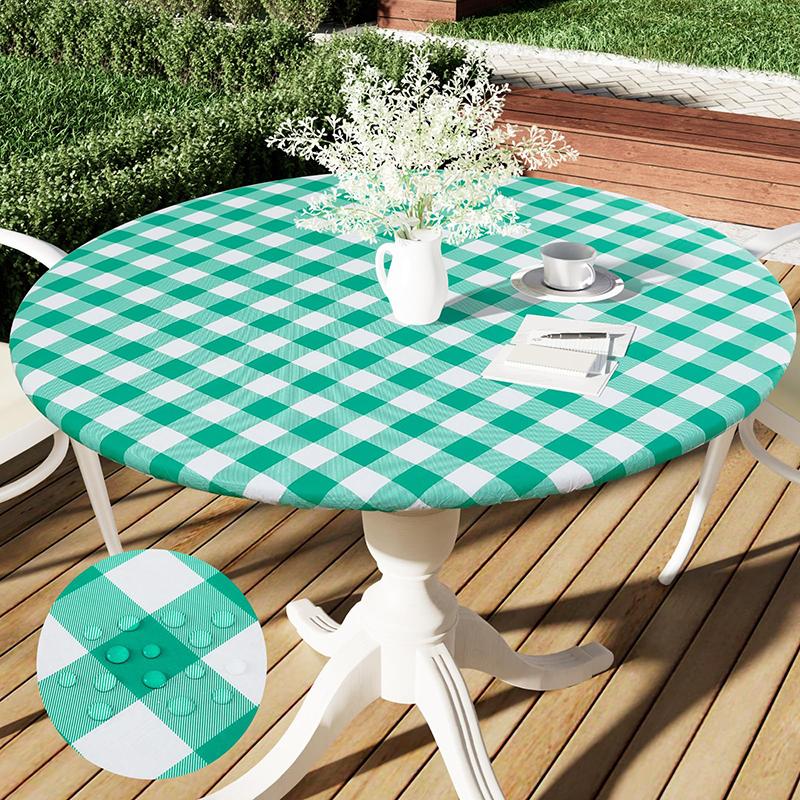 Homaxy New Round Tablecloth 1 PCS PEVA Material Wipeable Flannel Backed Vinyl Tablecloths Waterproof Elastic Fitted Table Covers