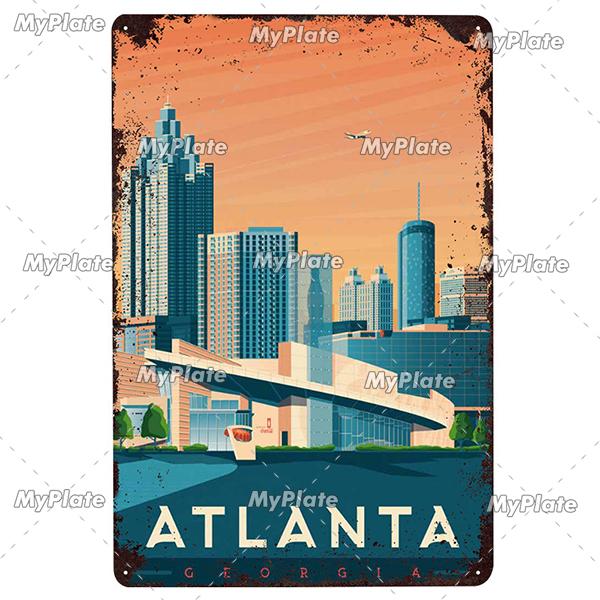 USA Tin Signs Vintage Metal Sign City Plaque Wall Decor for Garage Bar Pub Man Cave Decorative Plate Iron Country Painting