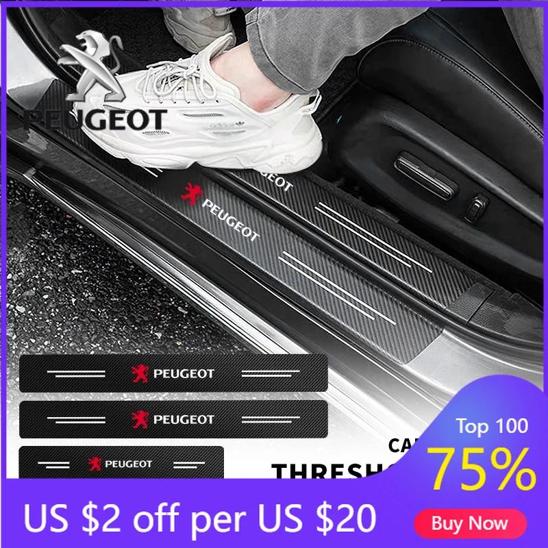 2026 Hot Car Sticker 4pcs Car Door Threshold Carbon Fiber Scuff Plate Sticker Car Accessories For Peugeot 206 208 306 307 308 40