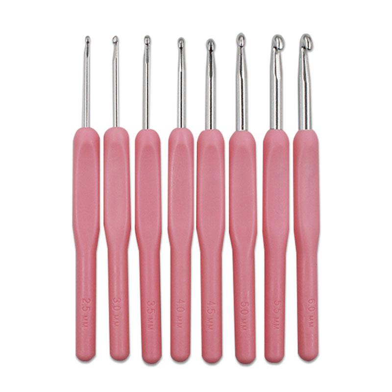 8pc/set Soft Pink Handle Crochet Hook Set- Aluminum Hook-Size 2.5mm-6mm-DIY Knitting Crafting & Single-pointed Weaving Hooks