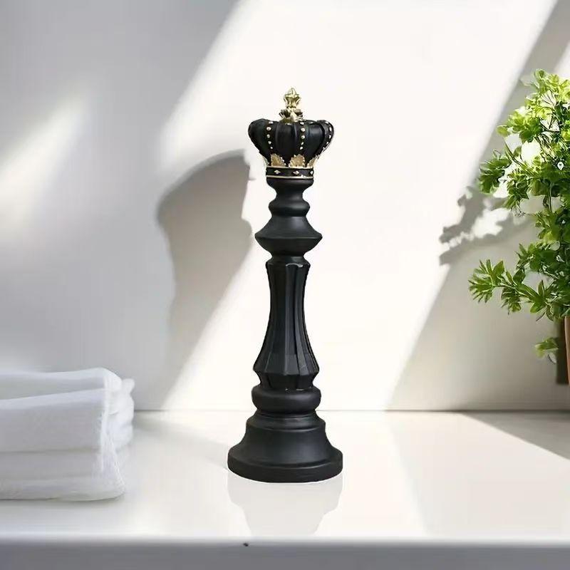 2026 Trending Chess Decor Set, Black Gold Resin King Queen Knight Statue, Modern Luxury Ornament for Home Office