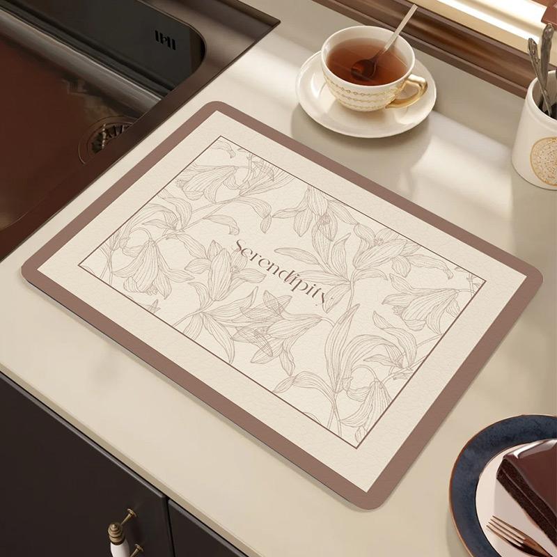 Kitchen Drain Mat Countertop Diatom Mud Absorbent Mat Dishes Water Control Mat Coffee Mat Desktop Insulation Tea Mat
