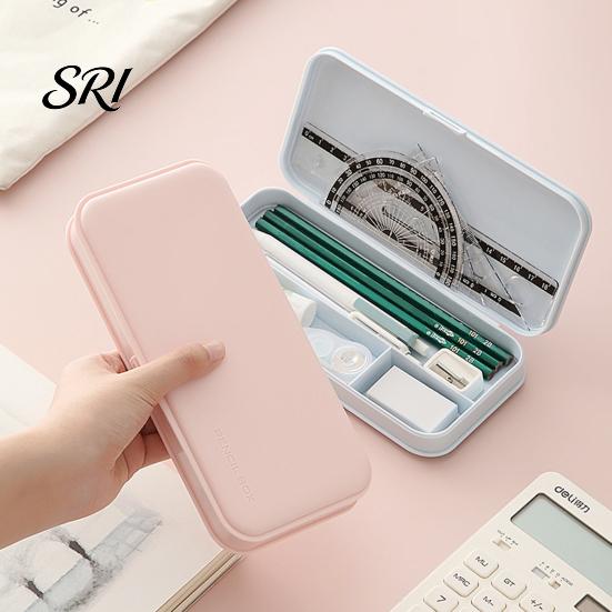Pressure-resistant Pencil Holder Stationery Box Portable Thin Large Capacity Macaron Color Travel-friendly Container Case with Partitioned Storage