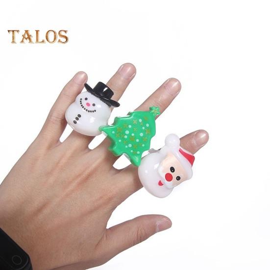 6/24Pcs Christmas Ring Holiday Party Finger Lights Santa Snowflake Tree Snowman Reindeer Glowing Ring Festive Light-up Toys