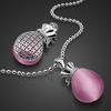 Damen Halskette Platinplattiert Blau Rosa Kristall Wassertropfen Geldsack Anhänger Lange Kette Schmuck