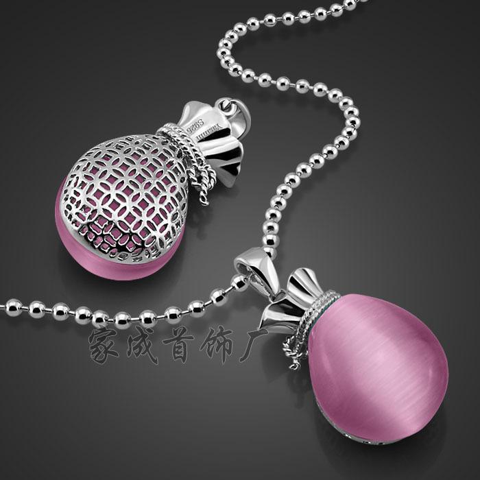

Women S Necklace Platinum Plated Blue Pink Crystal Water Drop Money Bag Pendant Long Chain Jewelry