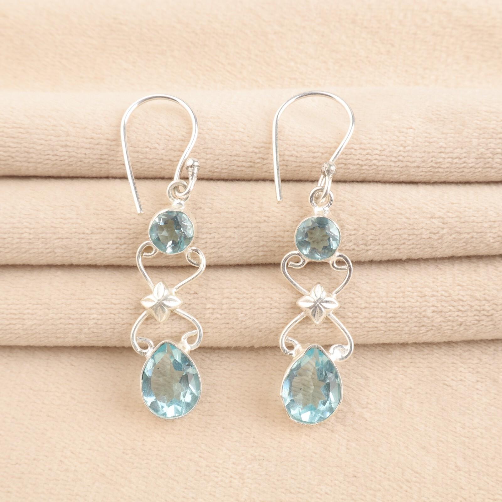 

Натуральный голубой топаз, драгоценный камень, ювелирные изделия из серебра 925 пробы, серьги ручной работы 2 EE-156-7