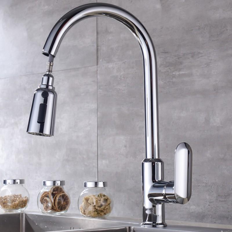 Brass Kitchen Faucet With Dual Outlet Pull-Out Spray Head Rotating Swivel Spout Hot Cold Mixer Tap Sink