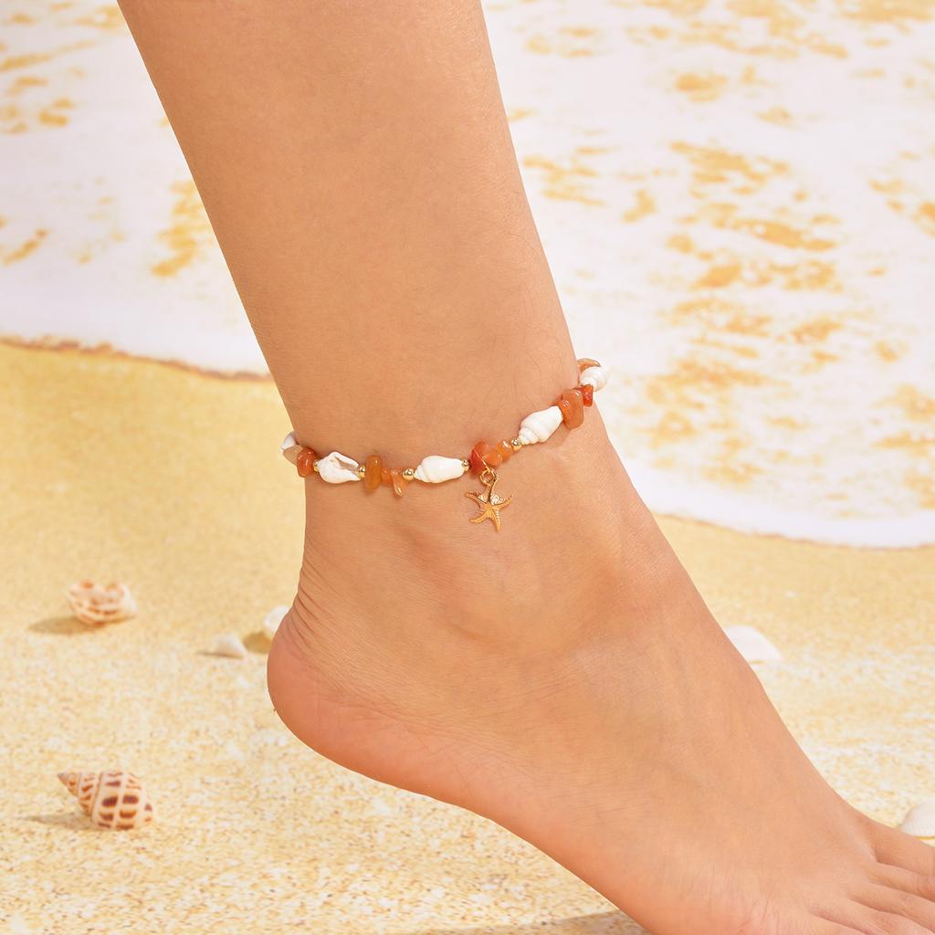 Bohemian Starfish Conch Shell Beads Anklet For Women Irregular Stone Bracelet On The Leg Female Beach Party Barefoot Leg Jewelry