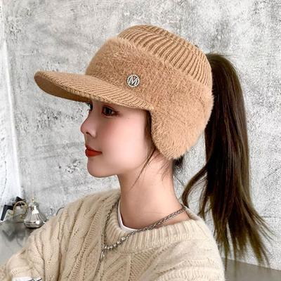 Herbst- und Wintermütze mit Ohrenschutz, leere Oberseite, verdickte warme Mütze, koreanische Version, vielseitige, kältebeständige Strickmütze aus Wolle für den Außenbereich