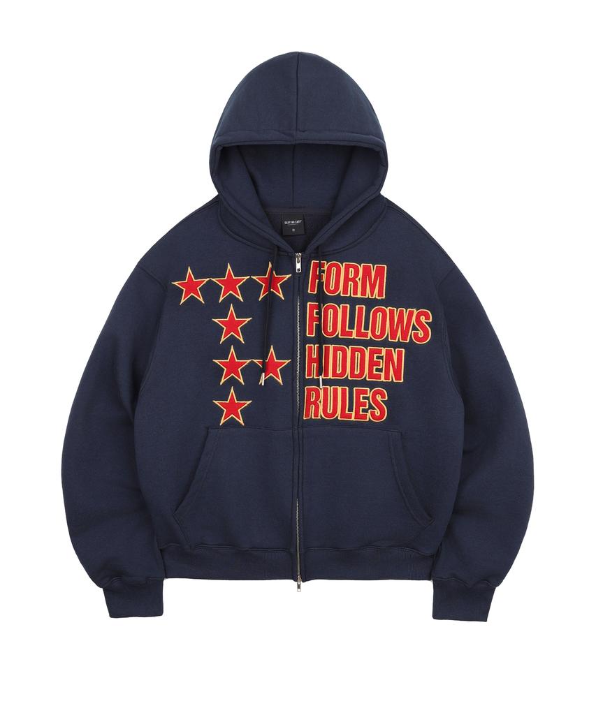 Easy No Easy Star Lettering Patch Zip-Up Hoodie - Navy