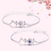 925 Sterling Silber Kirschblüten-Armband mit rosa lila Kristall für Frauen Blumenarmbänder Eleganter süßer Schmuck