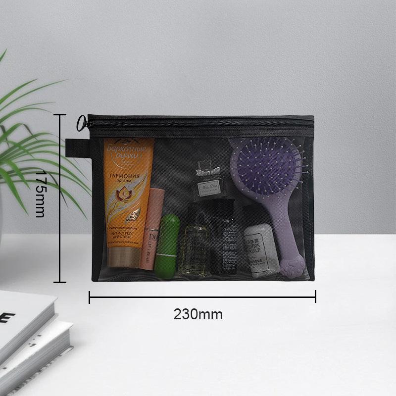 Přenosná cestovní a make-up taška z černé nylonové síťoviny