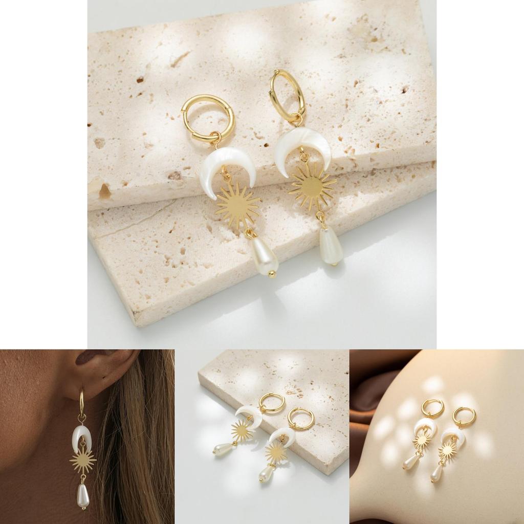Modern Fashion Moon Teardrop Earrings For Women With Shell Accents