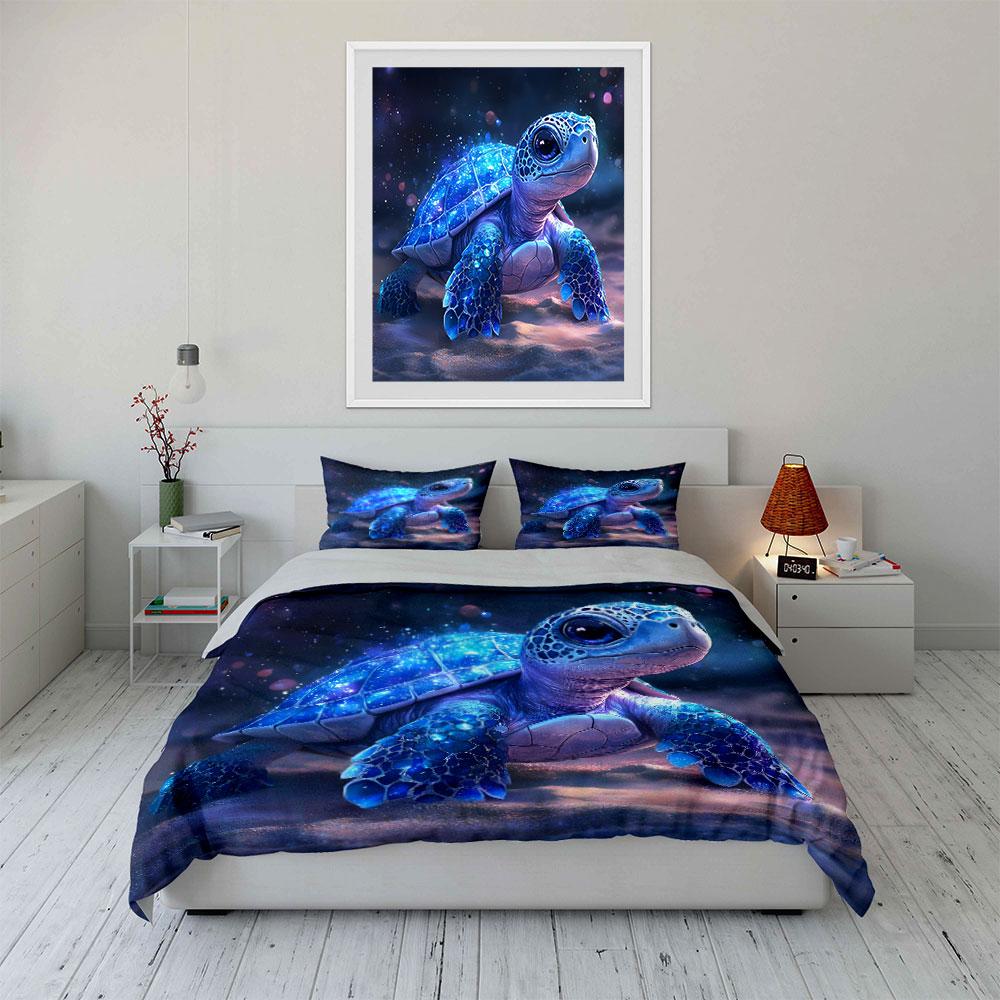 Dreamy Glowing Blue Sea Turtle Bedding Set For Kids Luxury Gift 3Pcs Digital Print Comforter Set Soft Comfortable Breathable