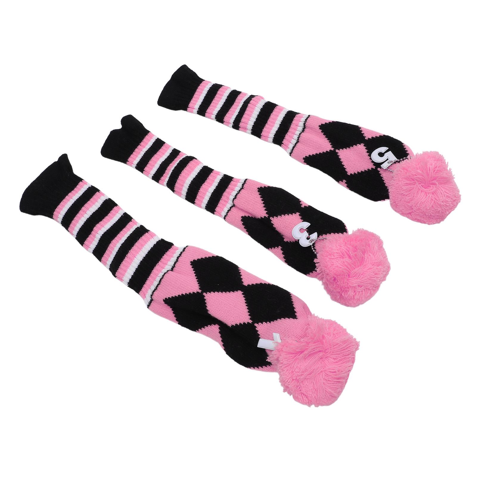 

3 шт. вязаные чехлы для клюшек для гольфа, тонкий узор, защитный комплект с помпоном