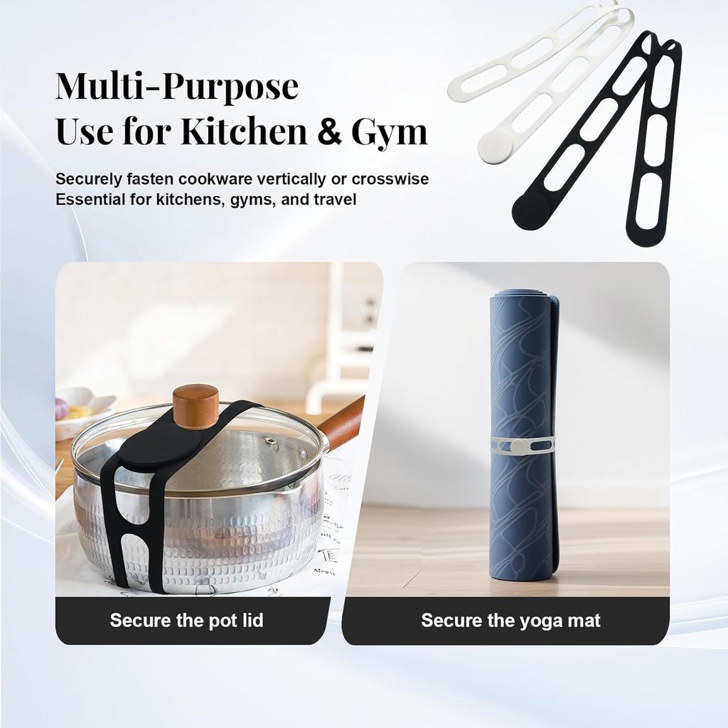 Universal Silicone Latch Strap 2-Pack, Self-Locking Lid Holder for Slow Cookers and Pots, Spill-Resistant Travel Accessory, Yoga Mat Strap and Cord