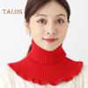 Women Fake Scarf High Collar Ribbed Texture Ruffle Trim Solid Color Knitting Collar Autumn Winter Thickened Warm False Collar