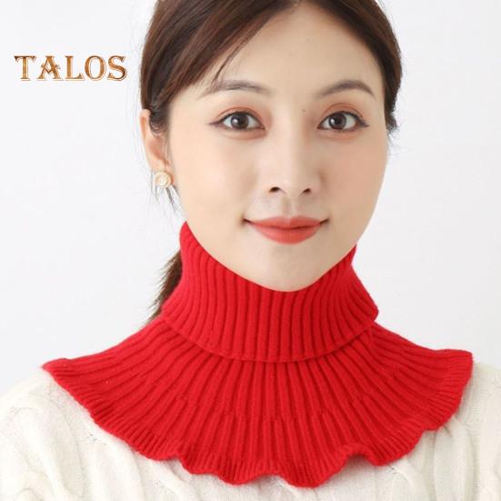 Eșarfă falsă pentru femei, guler înalt, textura cu nervuri, cu volan, guler de tricotat, de culoare solidă, toamnă, iarnă, îngroșat, cald, guler fals