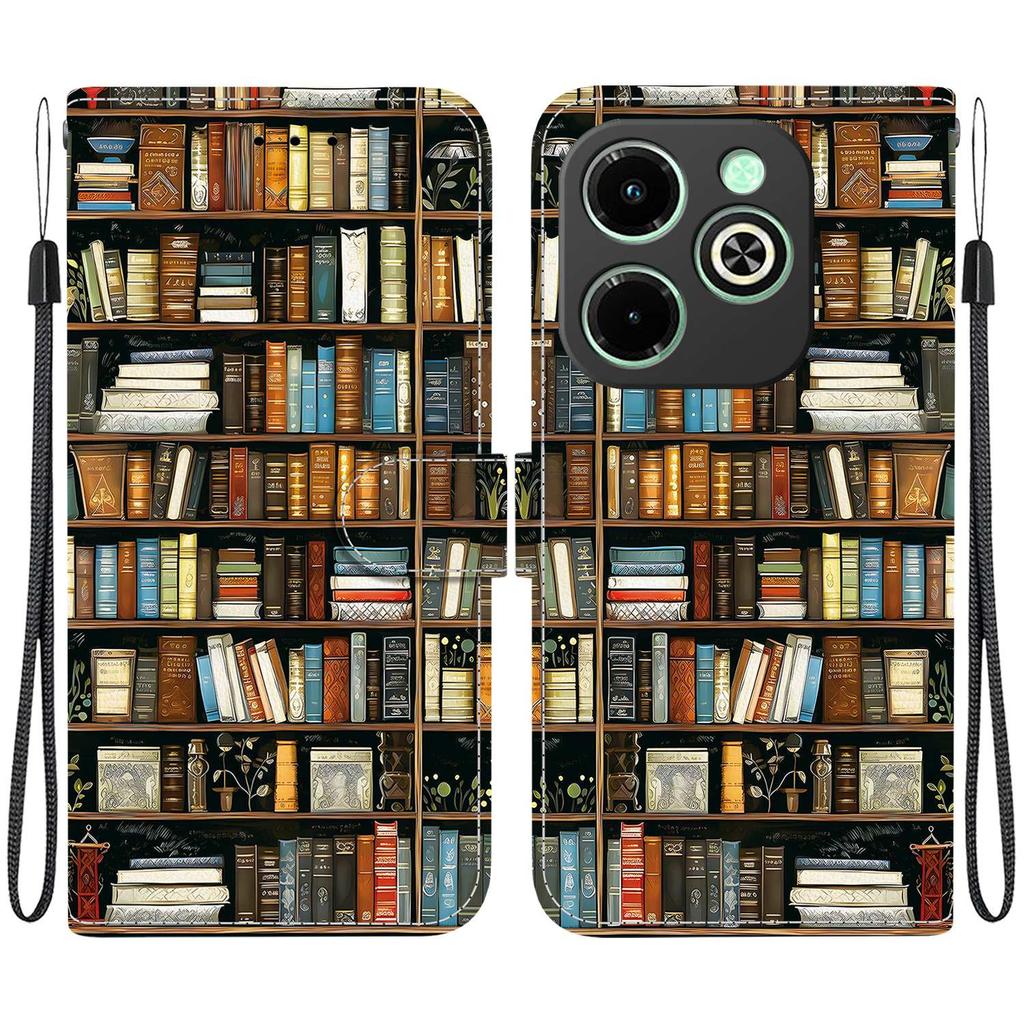 Handmade PU Leather Flip Case for Infinix Hot 40i (X6528B) Anti-Slip Shockproof Cover with Wrist Strap & Heart/Rose Cat Designs