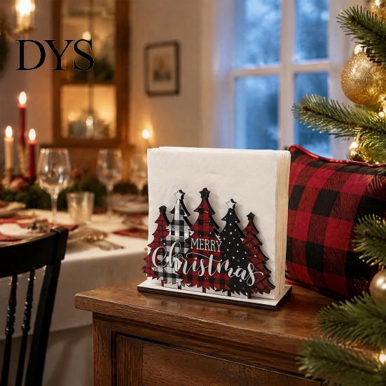 Christmas Party Table Decor Napkin Holder, Wooden Tissue Dispenser, Cute Santa Claus Xmas Standard Size Holder Tree Freestanding Cocktail for