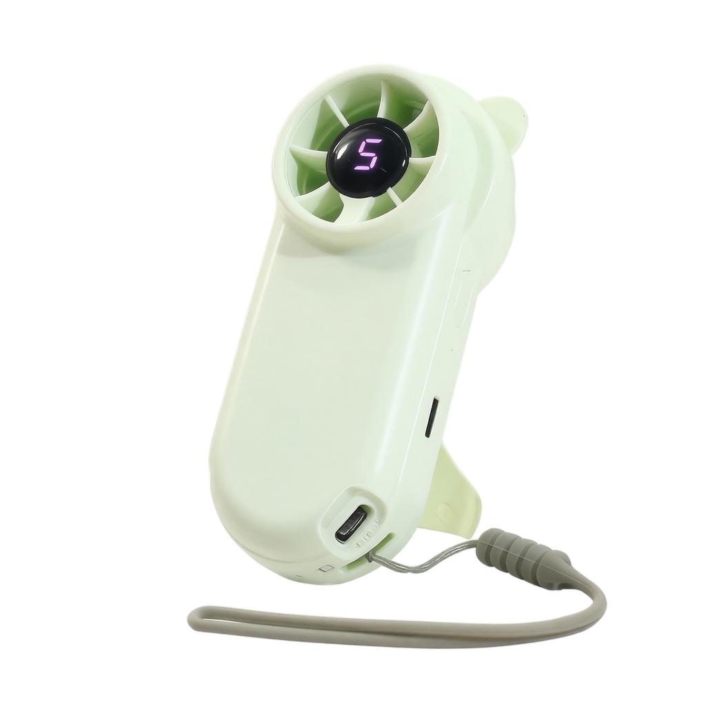 Portable Mini Rechargeable Handheld Fan with Stand and Strap Five Adjustable Speed Settings Compact Design for Outdoor Indoor Use