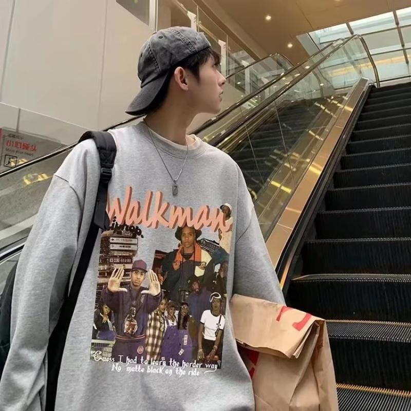 

Мужские футболки с длинным рукавом с буквенным графическим принтом, модные брендовые футболки для мужчин, мужская одежда, повседневная футболка, мужская летняя корейская ретро футболка