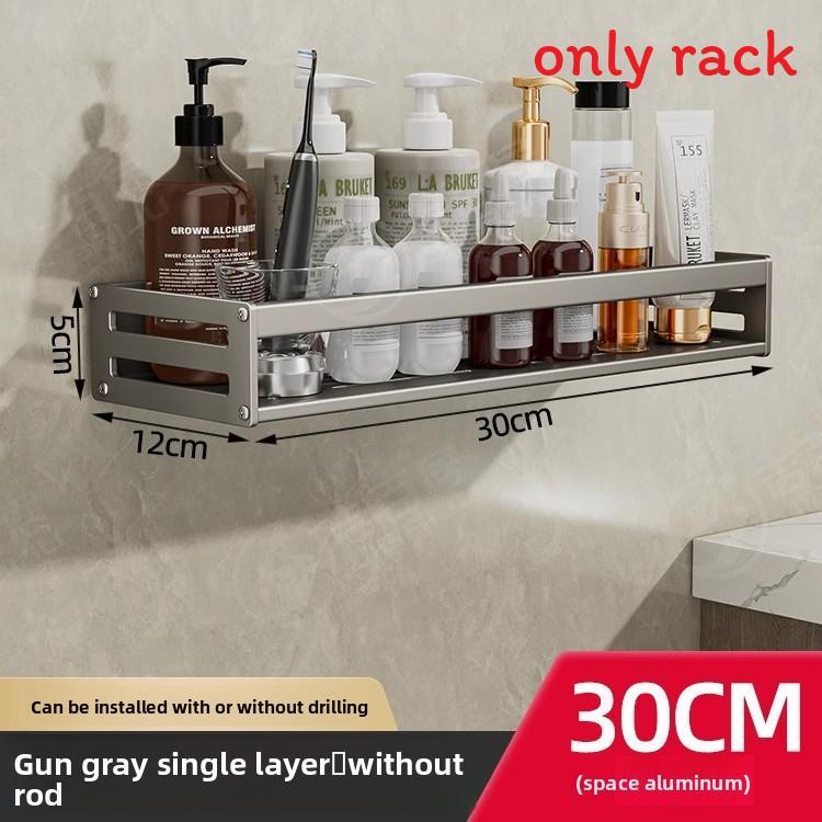 Space Aluminum Bathroom Wall Shelf With Hooks And Oxidized Finish For Toilet Storage