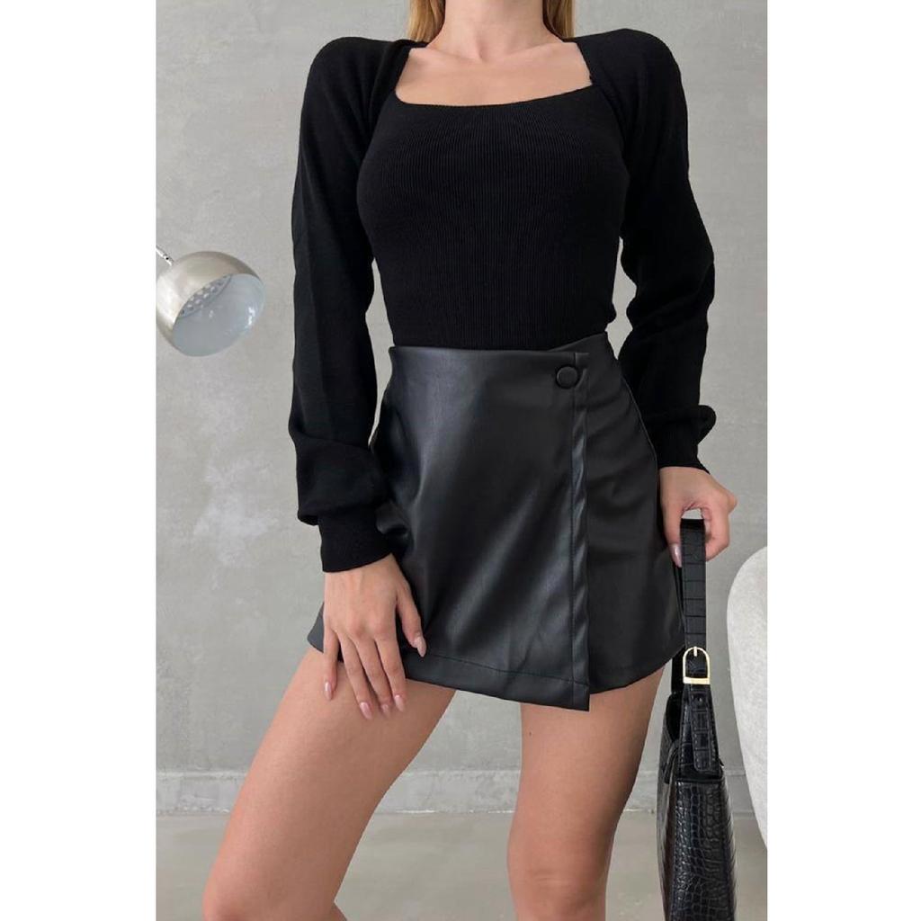 Women's Knitwear Fabric Square Collar Long Sleeve Orange Basic Knitwear Blouse 0217