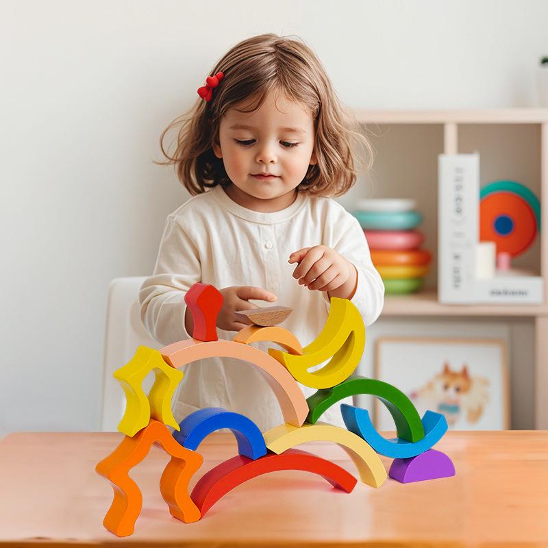 Montessori Rainbow Stacking Blocks: Wooden Educational Toy for Early Learning