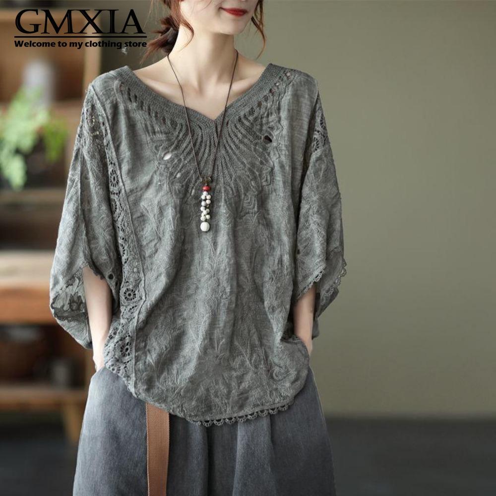 

GMXIA Женские Модные Повседневные Блузки и Рубашки с Коротким Рукавом и Круглым Вырезом, Однотонные с Принтом one size серый