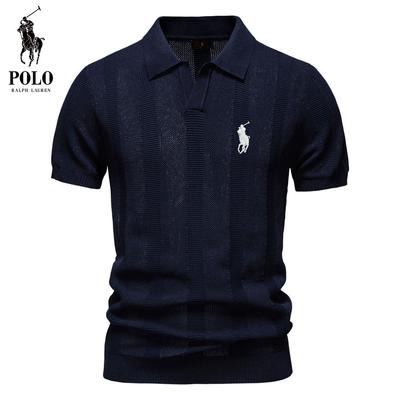 Nouveau Polo Brodé Homme d'Été Rayé Creux Pull à Manches Courtes Polo Homme