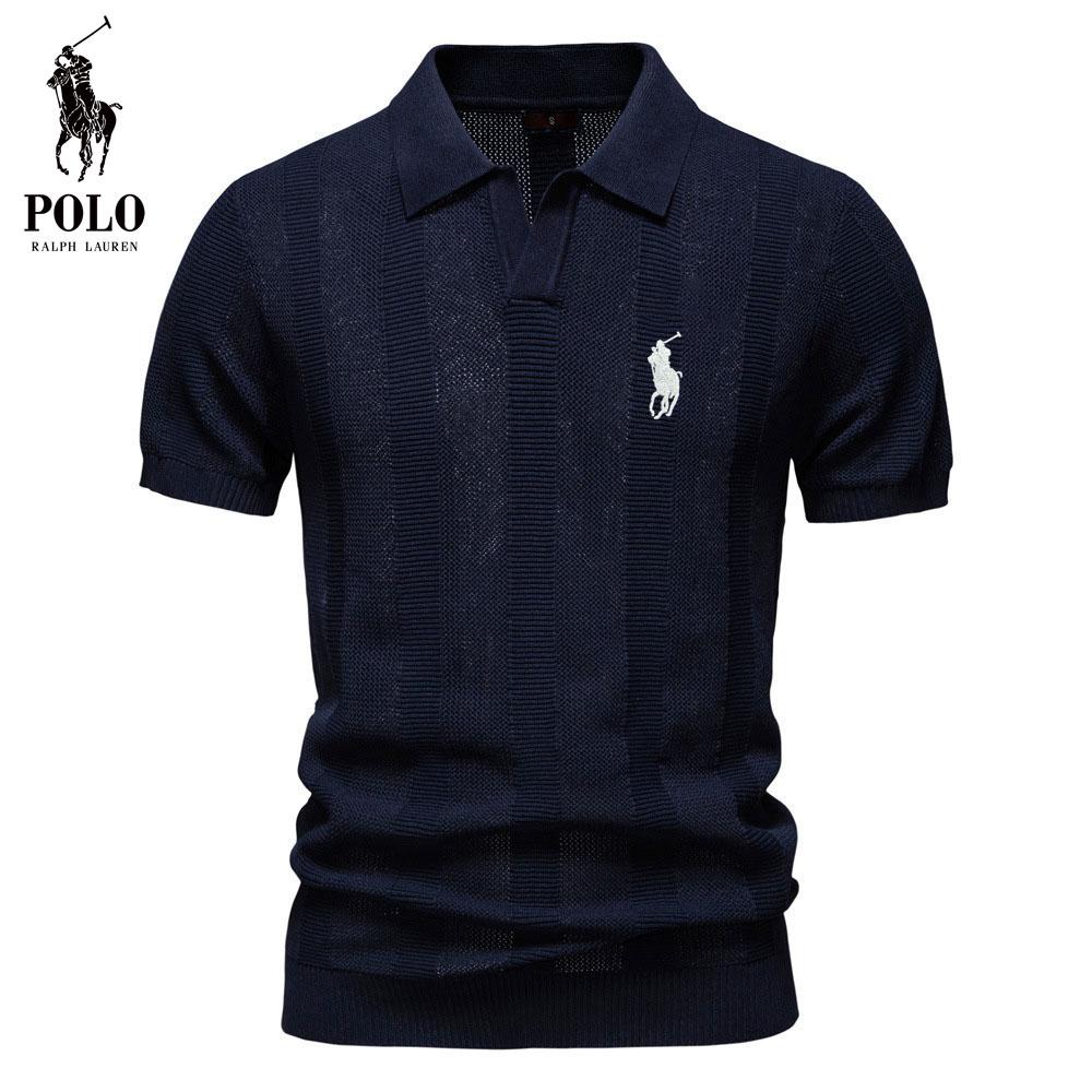 Ralph Lauren Sommer Neu Gesticktes Herren Poloshirt Gestreifter Hohlstrick Kurzarm Pullover Poloshirt Herren S