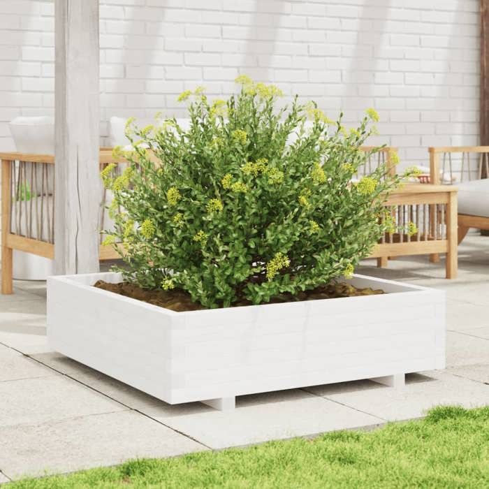 VidaXL Jardinière blanc 90x90x26,5 cm bois de pin massif, jardinière d'extérieur, bac à fleurs, boîte à plantes, jardinière 847314