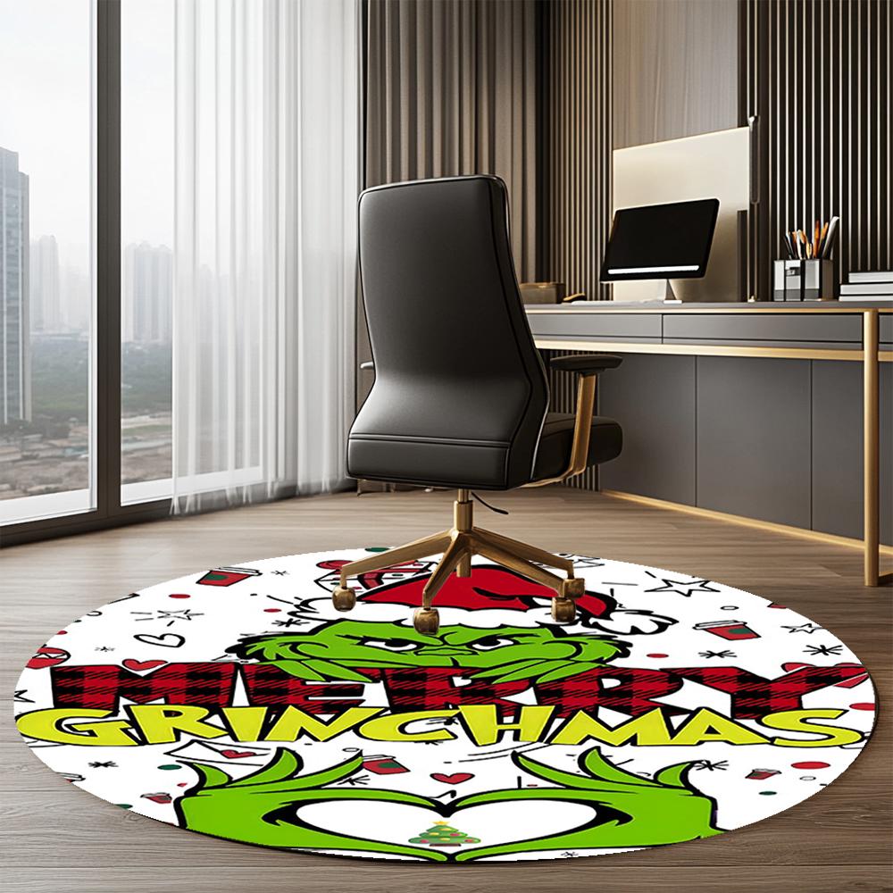 Grinch Printed Round Rug Carpet Chair Rug Area Rug Entryway Doormats,for Office Chair Living Room Bedroom Kitchen Room.